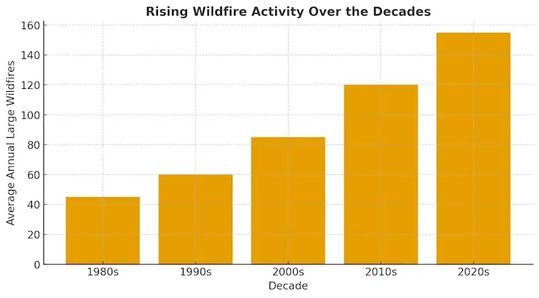 The Rising Wildfire Activity Over the Decades
