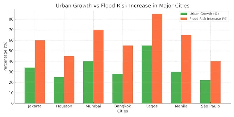 Urban Growth vs Flood Risk Increase in Major Cities
