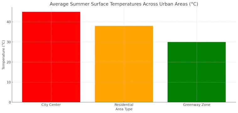 The Average Summer Surface Temperatures Across Urban Areas