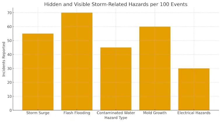 The Hidden and Visible Storm-Related Hazards per 100 Events